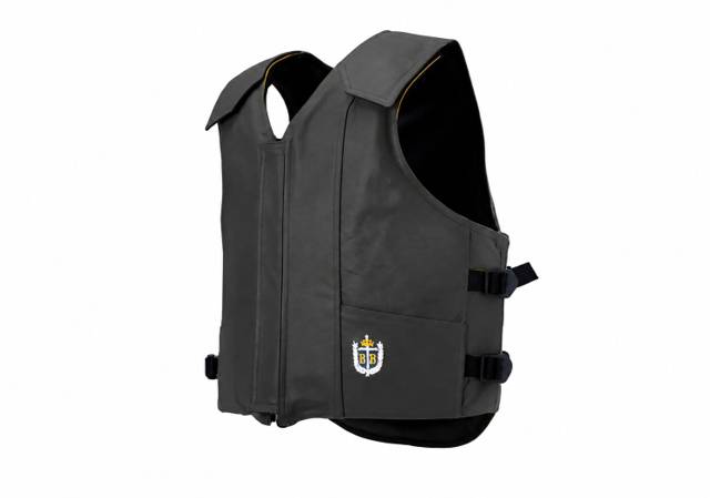 Ride Right black leather youth bull riding vest with front zipper and western cut