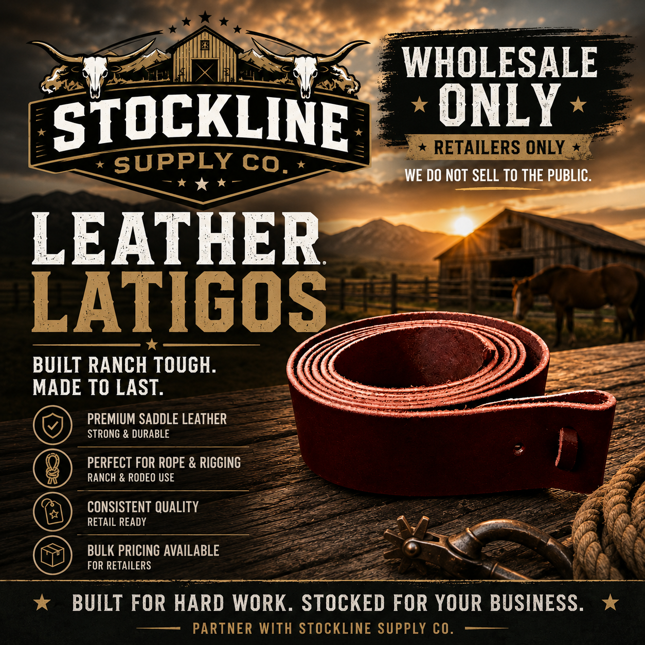 1.5" Leather Latigo Strap 6.5 ft | Western Saddle Latigo
