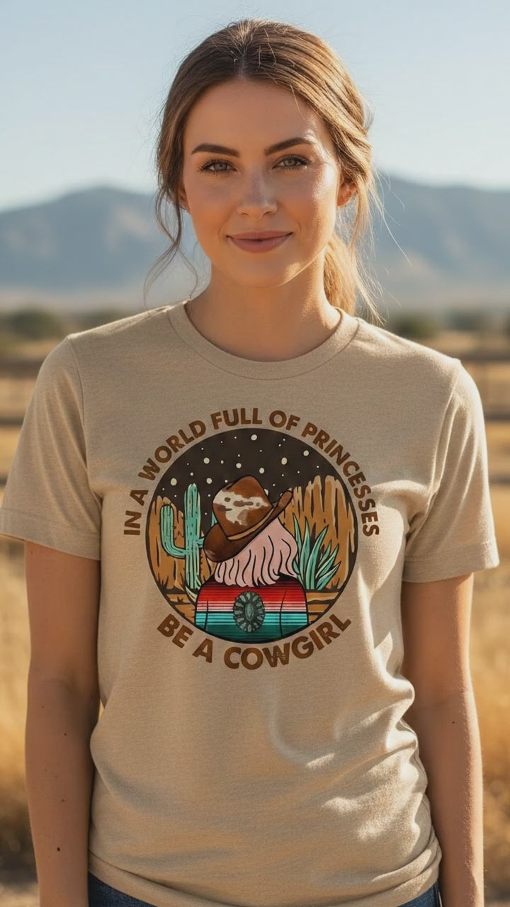 Be a Cowgirl Graphic Tee Wholesale – In a World Full of Princes Shirt | Stockline Supply Co