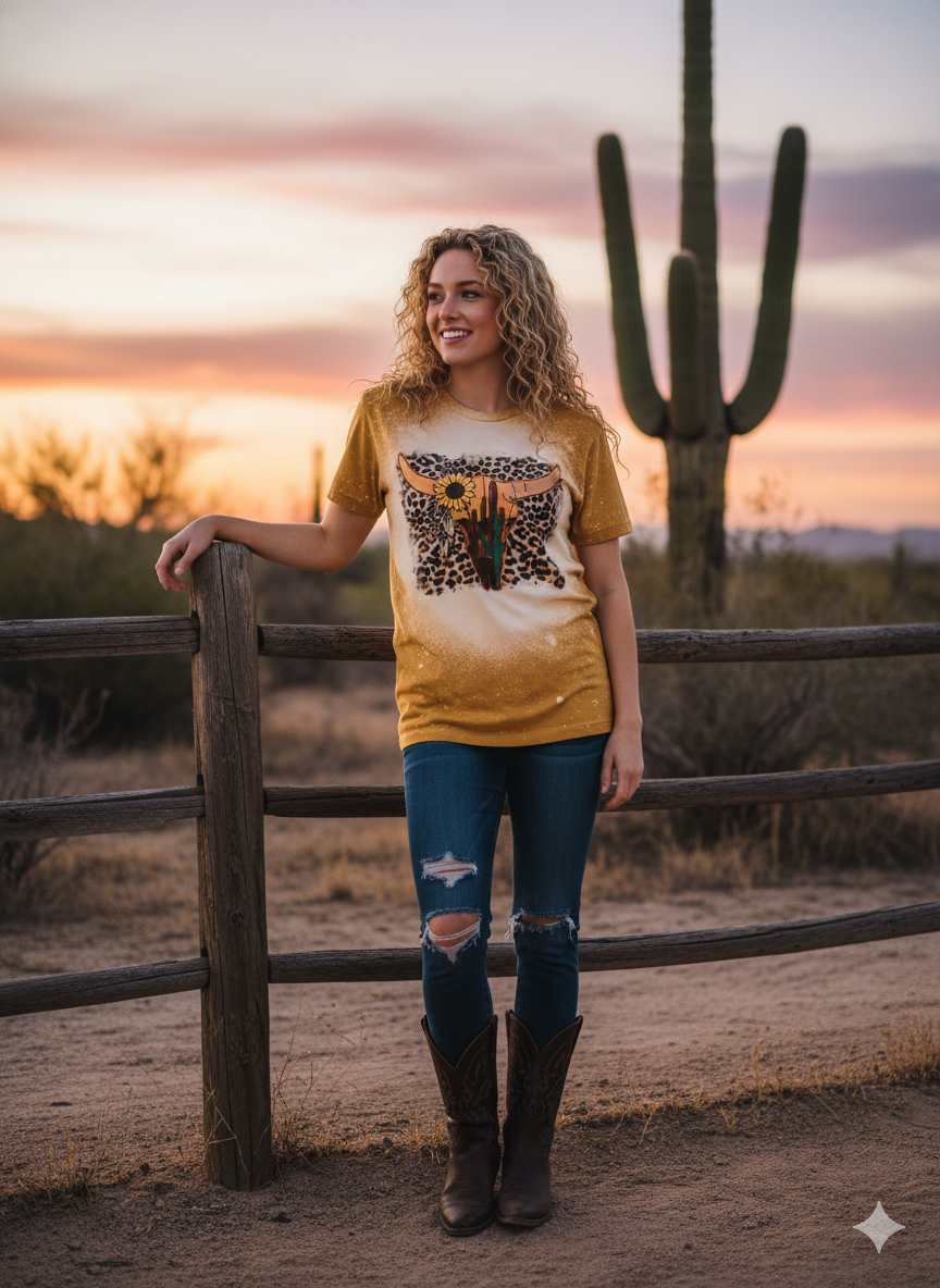 Desert Skull Bleached Graphic Tee Wholesale – Western Shirt | Stockline Supply Co